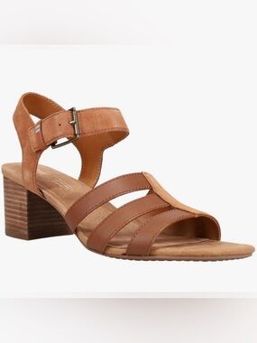 Toms Estella Suede Leather Brown Block Heel Sandal Open Toe Ankle Strap Buckle 6